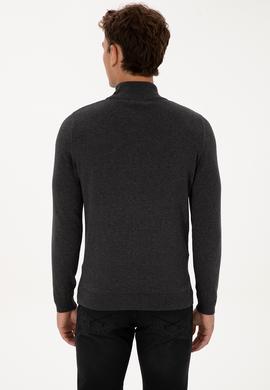 Erkek Slim Fit Yarım Boğazlı Antrasit Melanj Basic Kazak - 50307783034