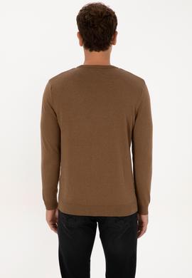 Erkek Slim Fit Bisiklet Yaka Haki Melanj Basic Kazak - 50307779035