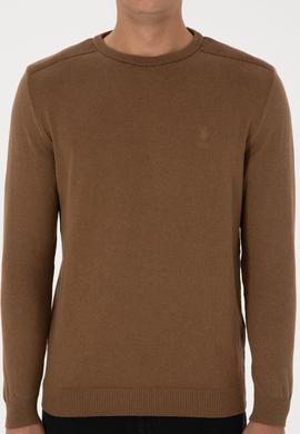 Erkek Slim Fit Bisiklet Yaka Haki Melanj Basic Kazak - 50307779035