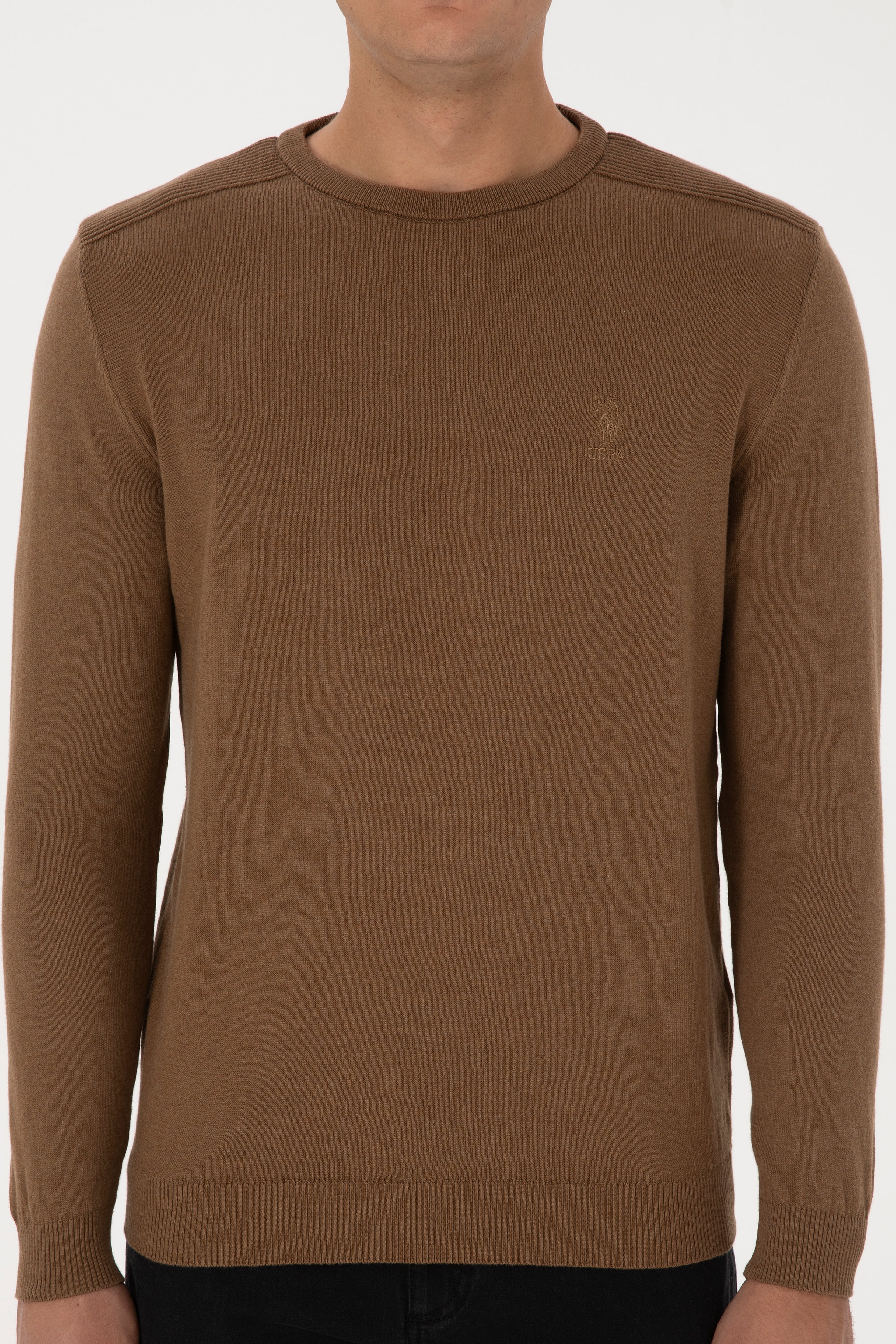 Erkek Slim Fit Bisiklet Yaka Haki Melanj Basic Kazak - Image 6