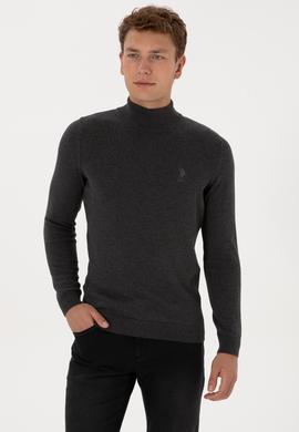Erkek Slim Fit Yarım Boğazlı Antrasit Melanj Basic Kazak - 50307783034