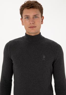 Erkek Slim Fit Yarım Boğazlı Antrasit Melanj Basic Kazak - 50307783034