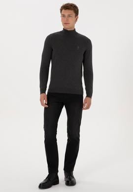 Erkek Slim Fit Yarım Boğazlı Antrasit Melanj Basic Kazak - 50307783034