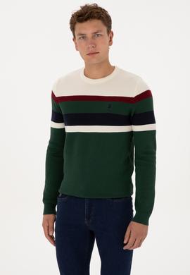 Erkek Slim Fit Bisiklet Yaka Koyu Yeşil Kazak - 50308234023