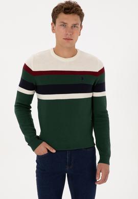 Erkek Slim Fit Bisiklet Yaka Koyu Yeşil Kazak - 50308234023