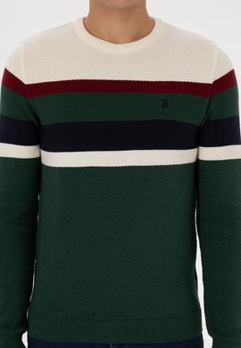 Erkek Slim Fit Bisiklet Yaka Koyu Yeşil Kazak - 50308234023