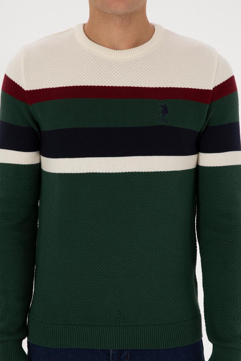 Erkek Slim Fit Bisiklet Yaka Koyu Yeşil Kazak - 50308234023