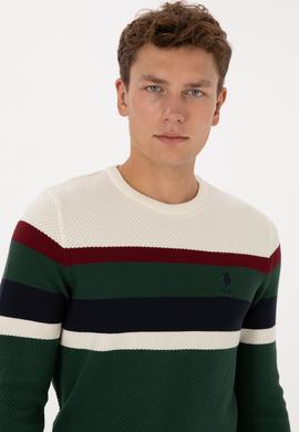 Erkek Slim Fit Bisiklet Yaka Koyu Yeşil Kazak - 50308234023