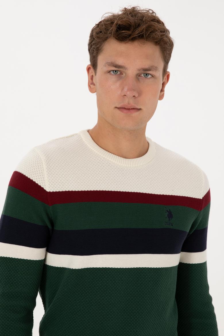 Erkek Slim Fit Bisiklet Yaka Koyu Yeşil Kazak - 50308234023