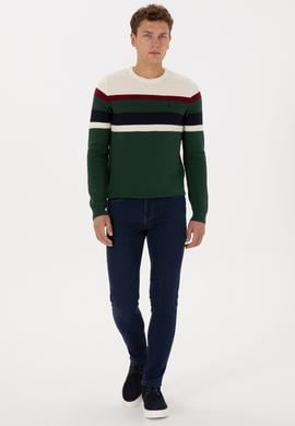 Erkek Slim Fit Bisiklet Yaka Koyu Yeşil Kazak - 50308234023