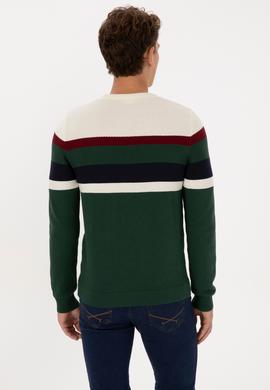 Erkek Slim Fit Bisiklet Yaka Koyu Yeşil Kazak - 50308234023