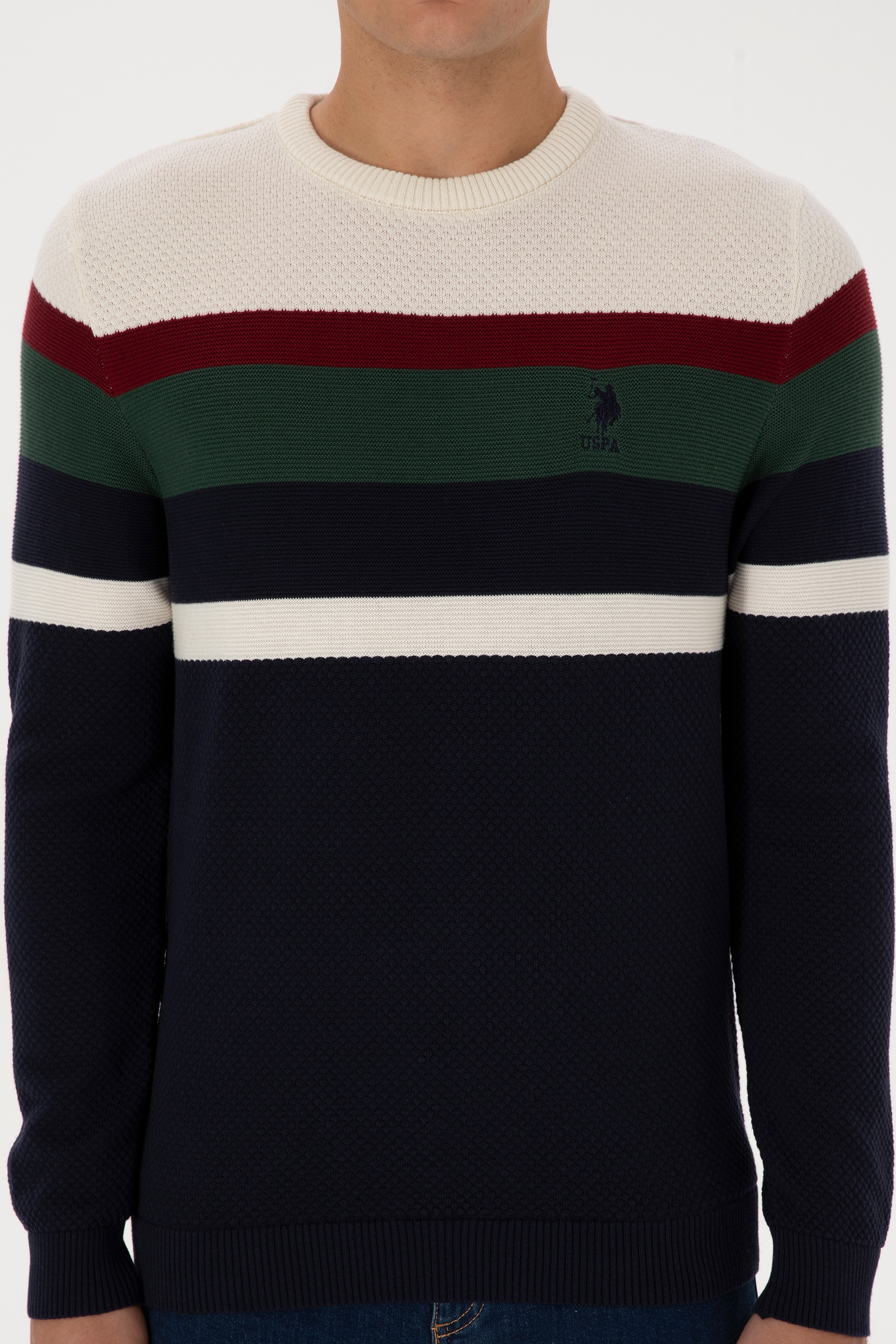 Erkek Slim Fit Bisiklet Yaka Lacivert Kazak - Image 6