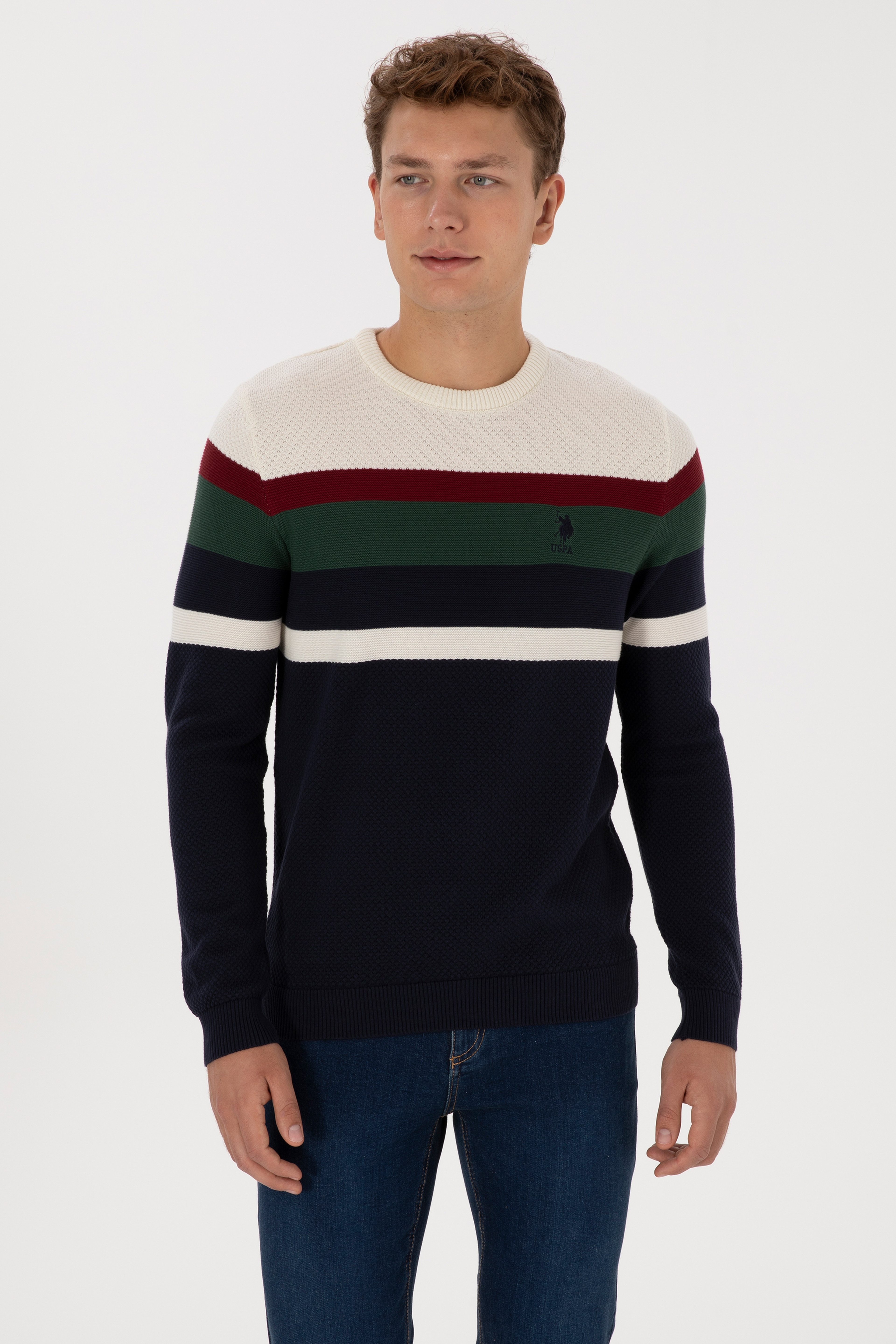 Erkek Slim Fit Bisiklet Yaka Lacivert Kazak - Image 3