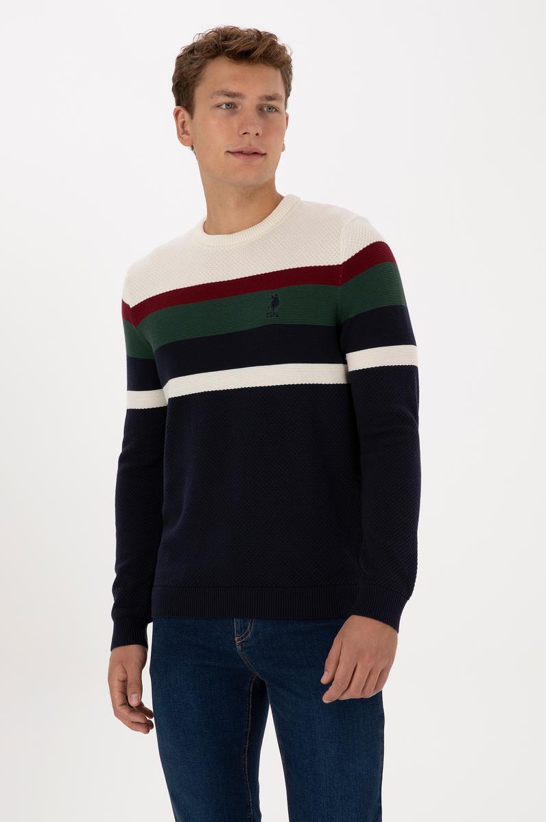 Erkek Slim Fit Bisiklet Yaka Lacivert Kazak