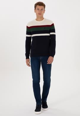 Erkek Slim Fit Bisiklet Yaka Lacivert Kazak - 50308234005