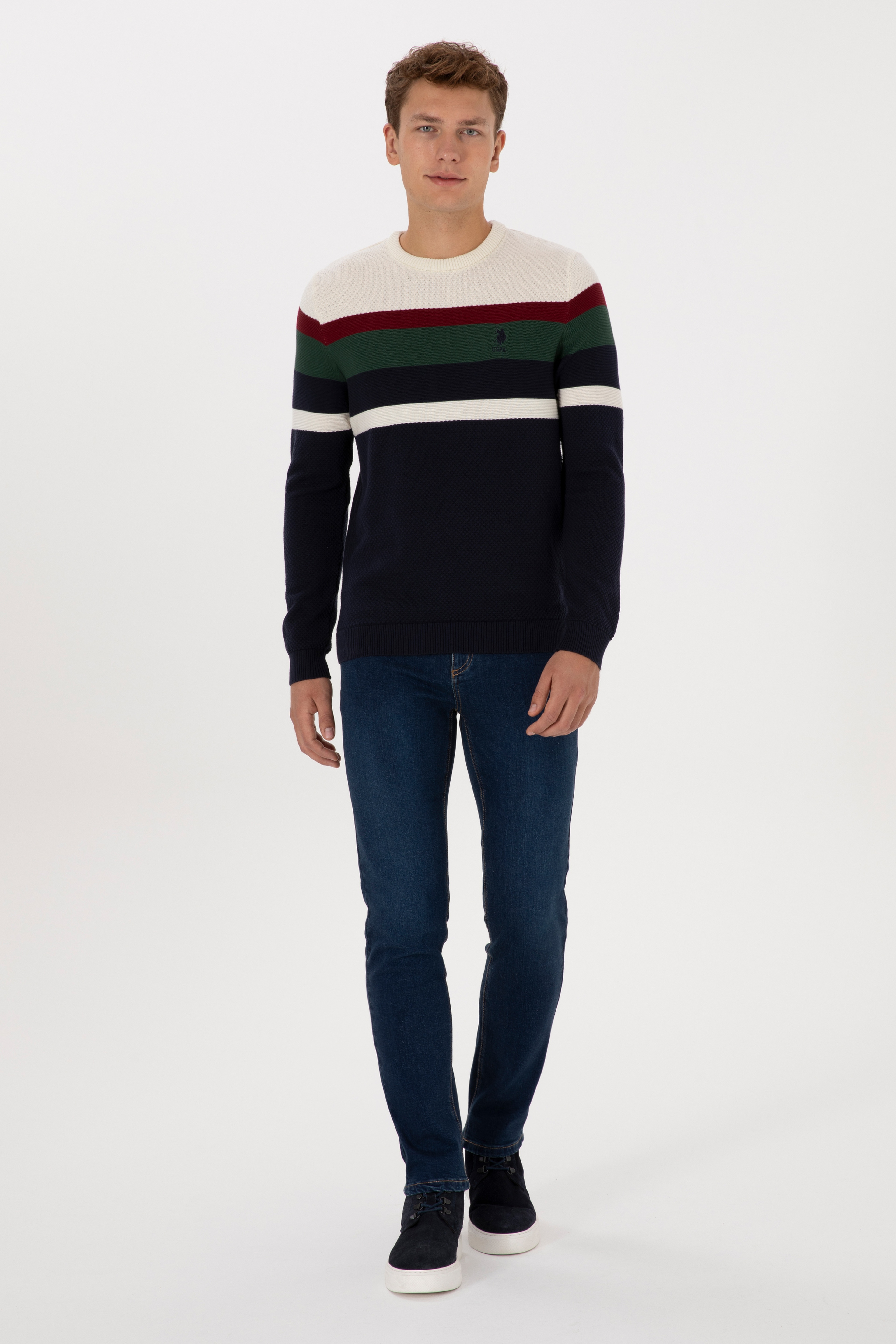 Erkek Slim Fit Bisiklet Yaka Lacivert Kazak - Image 4