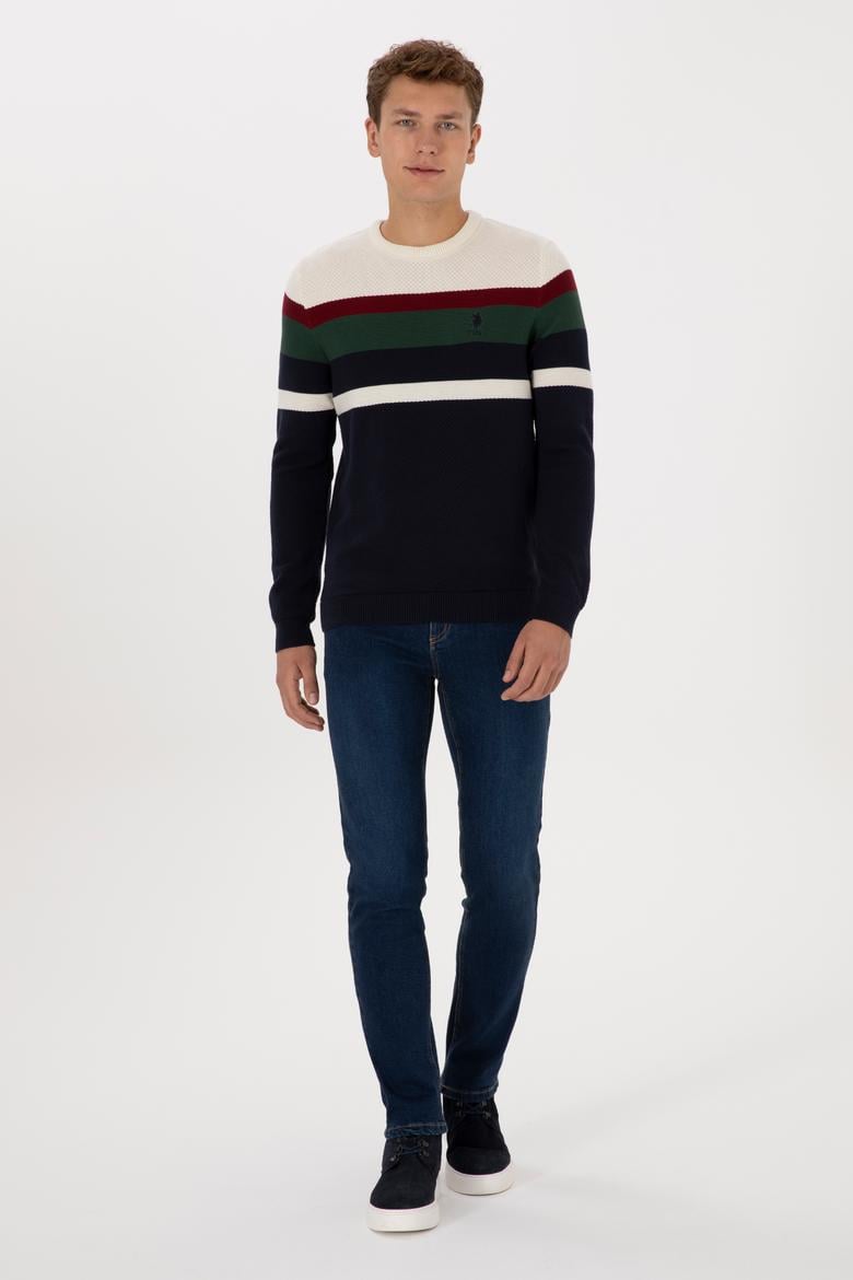 Erkek Slim Fit Bisiklet Yaka Lacivert Kazak - 50308234005