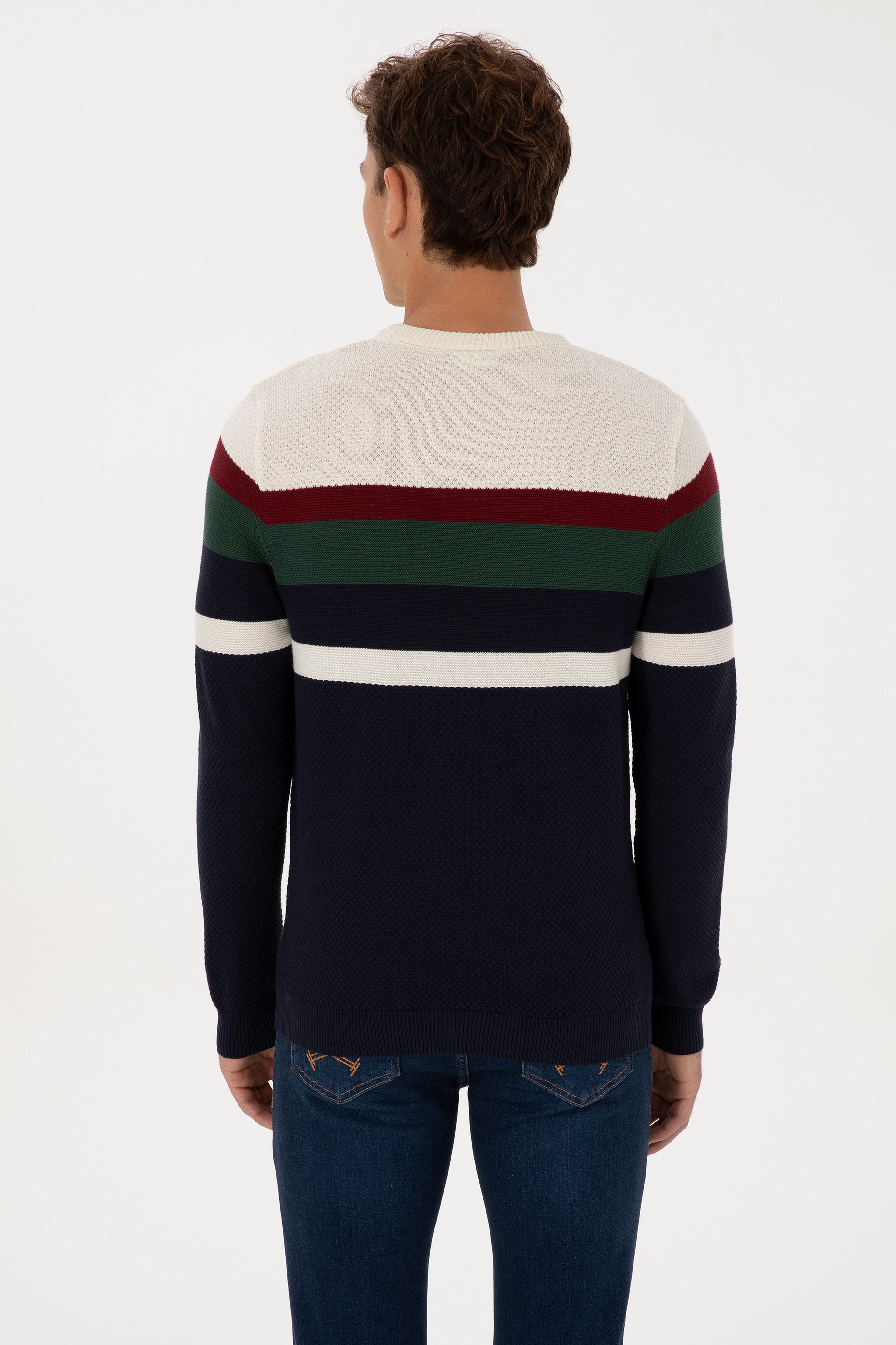 Erkek Slim Fit Bisiklet Yaka Lacivert Kazak - Image 5