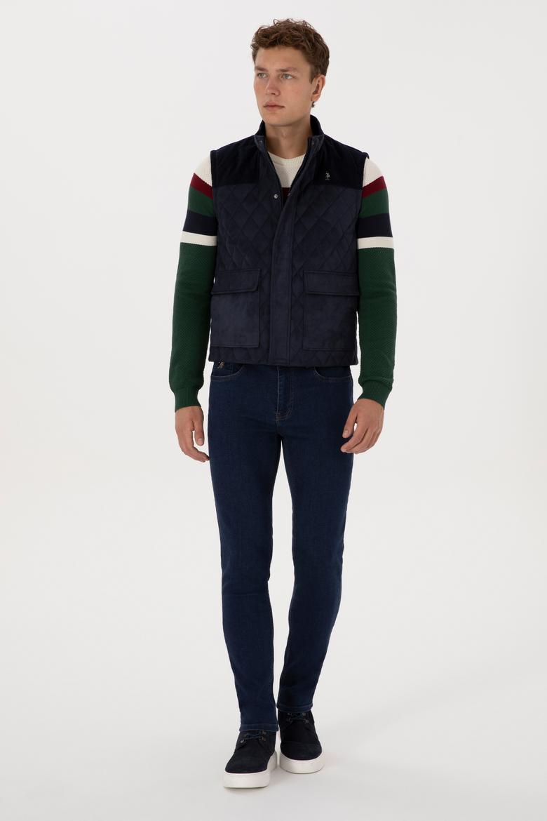 Erkek Lacivert Deri Yelek - 50317322003