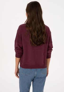Kadın Bordo Pamuklu Bisiklet Yaka Sweatshirt - 50314170023