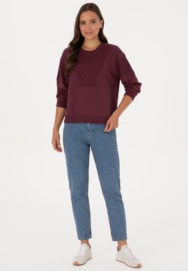 Kadın Bordo Pamuklu Bisiklet Yaka Sweatshirt - 50314170023