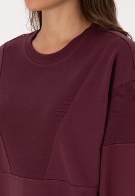 Kadın Bordo Pamuklu Bisiklet Yaka Sweatshirt - 50314170023