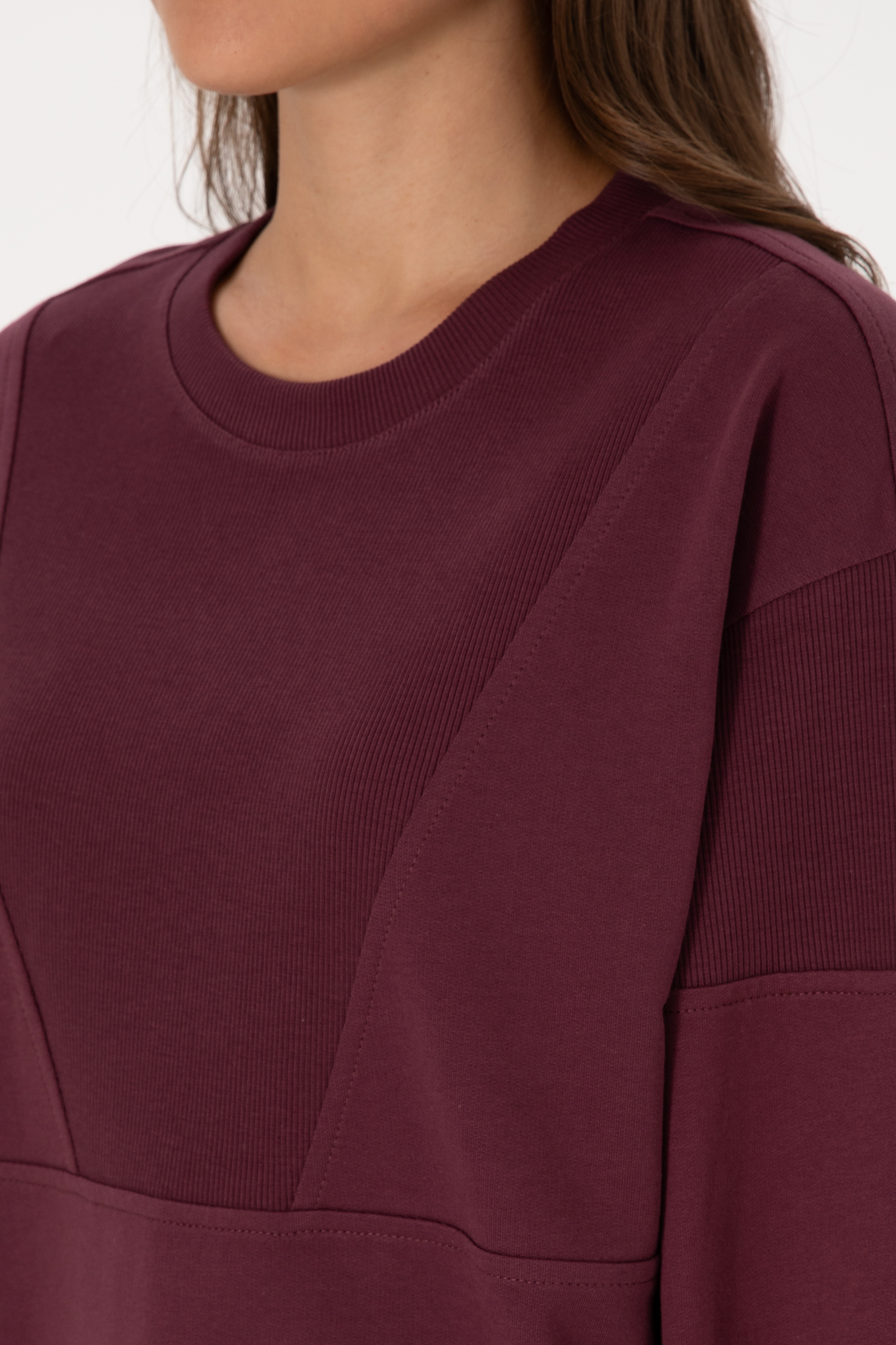 Kadın Bordo Pamuklu Bisiklet Yaka Sweatshirt - Image 7