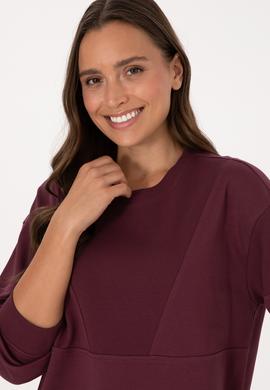 Kadın Bordo Pamuklu Bisiklet Yaka Sweatshirt - 50314170023