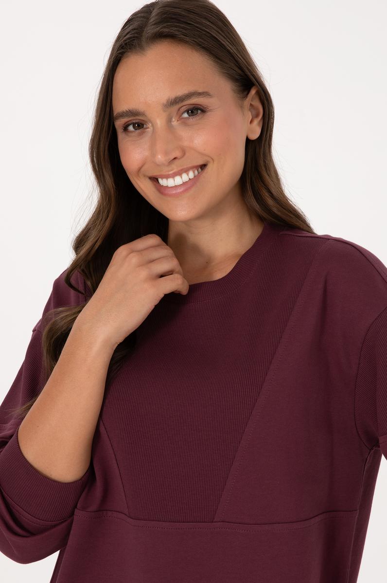 Kadın Bordo Pamuklu Bisiklet Yaka Sweatshirt