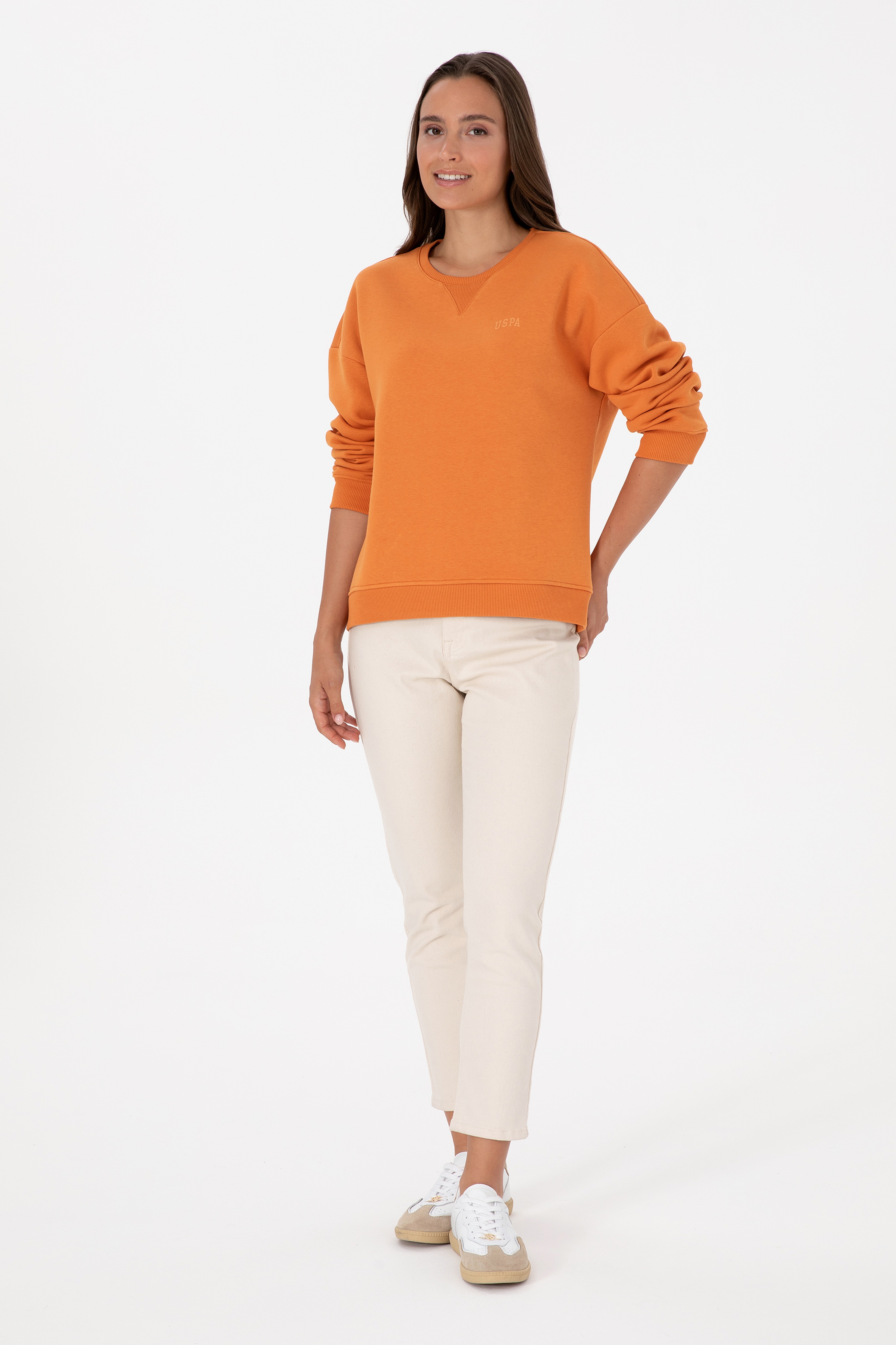 Kadın Bakır Şardonlu Bisiklet Yaka Basic Sweatshırt - Image 4