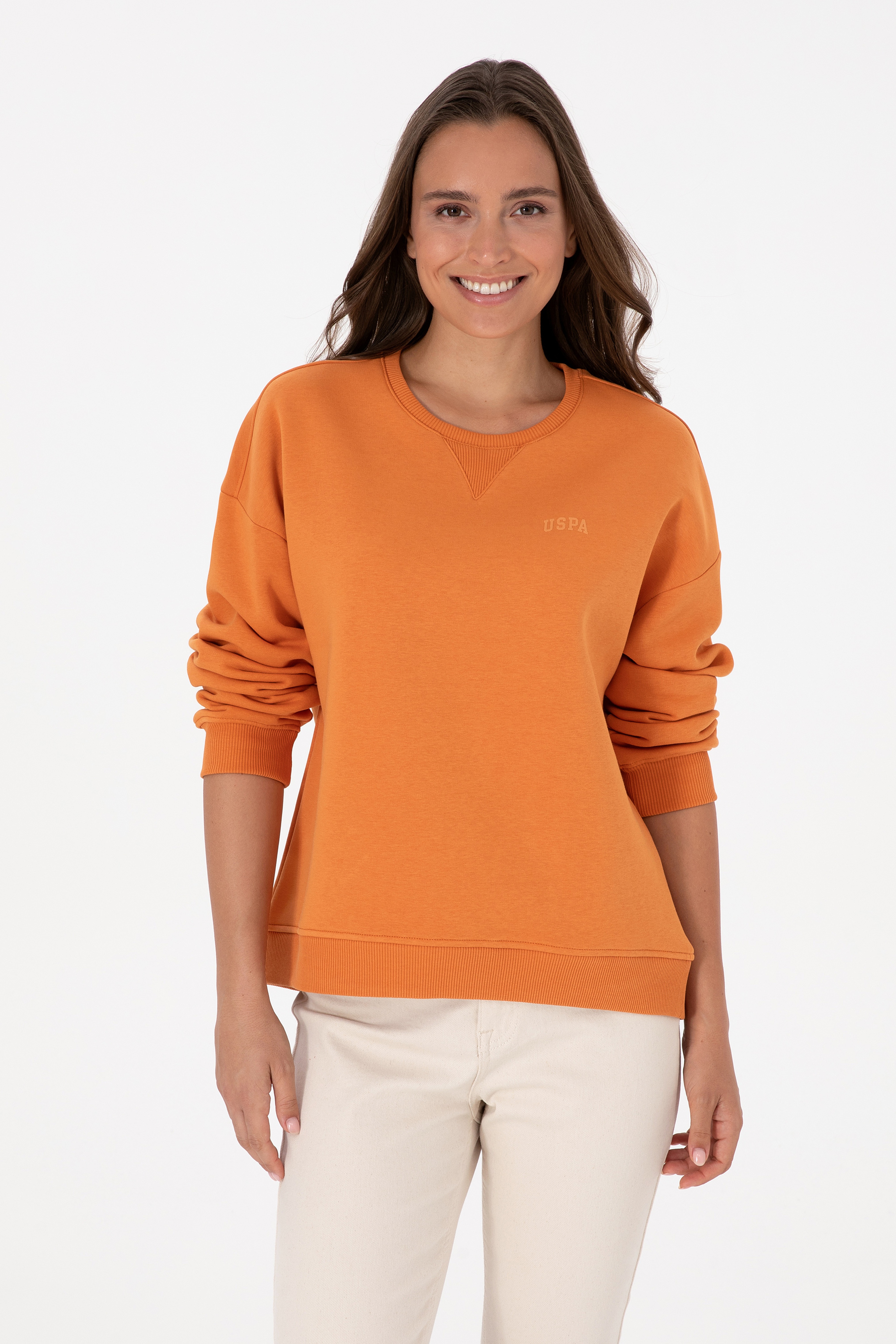 Kadın Bakır Şardonlu Bisiklet Yaka Basic Sweatshırt - Image 1