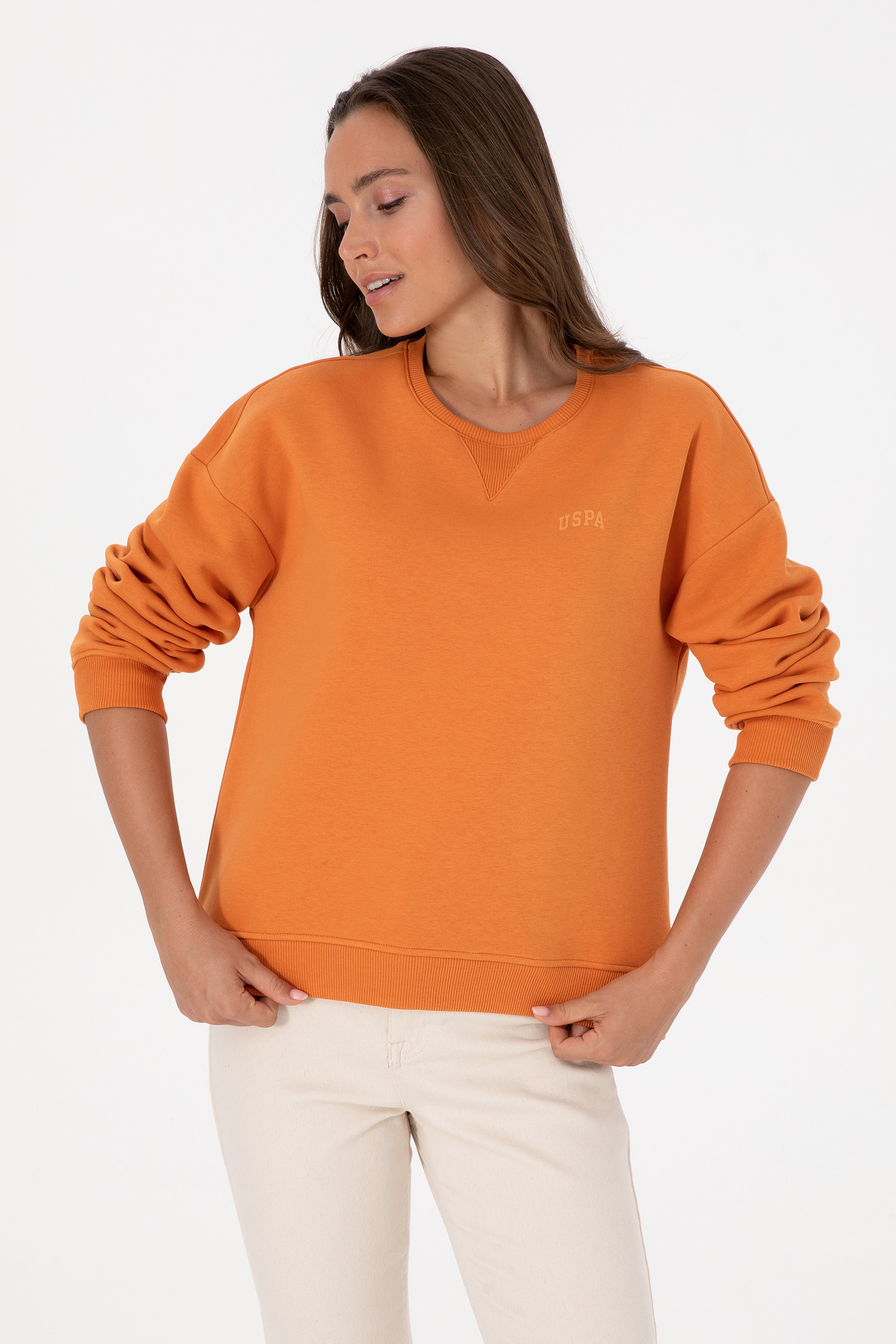 Kadın Bakır Şardonlu Bisiklet Yaka Basic Sweatshırt - Image 3