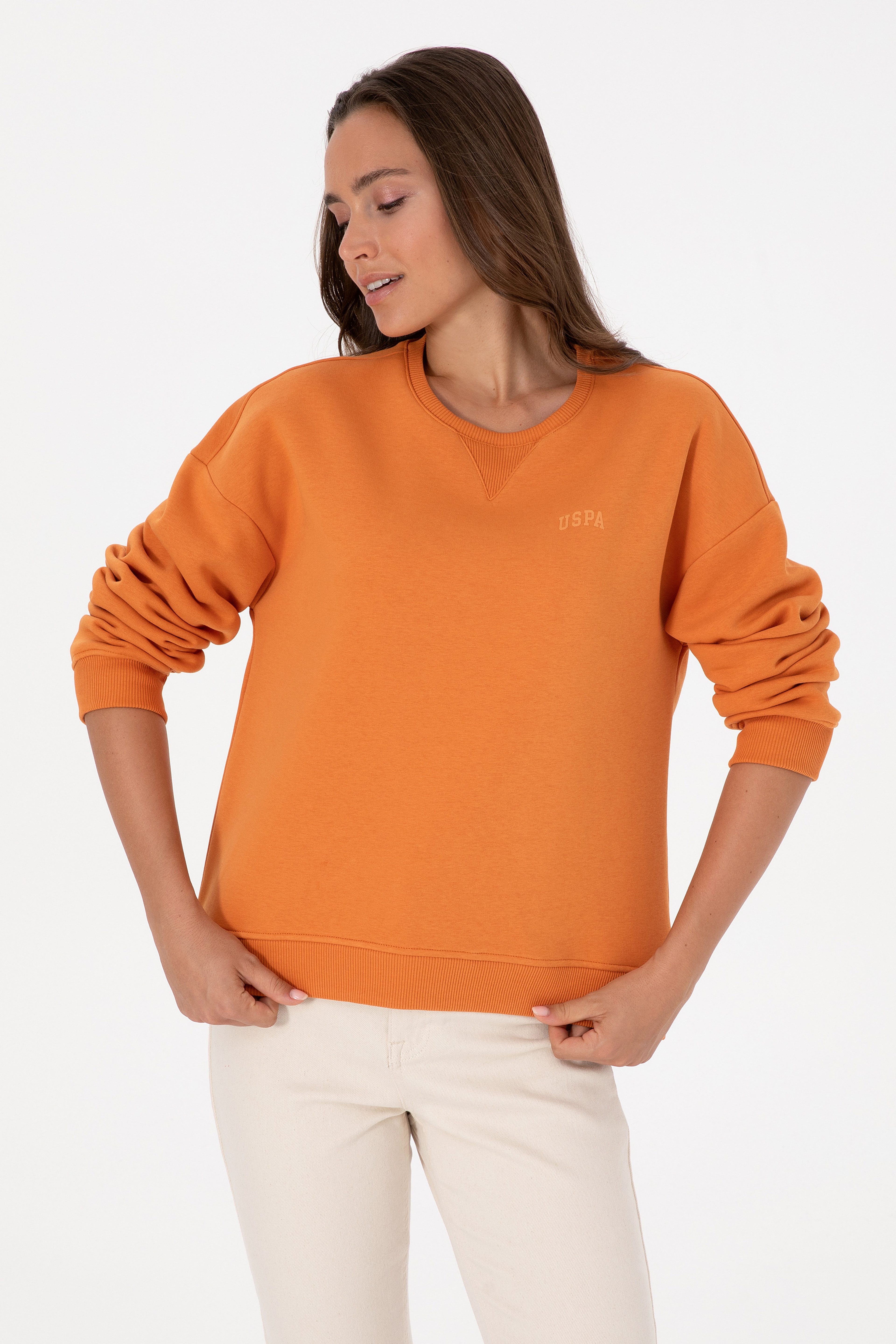Kadın Bakır Şardonlu Bisiklet Yaka Basic Sweatshırt