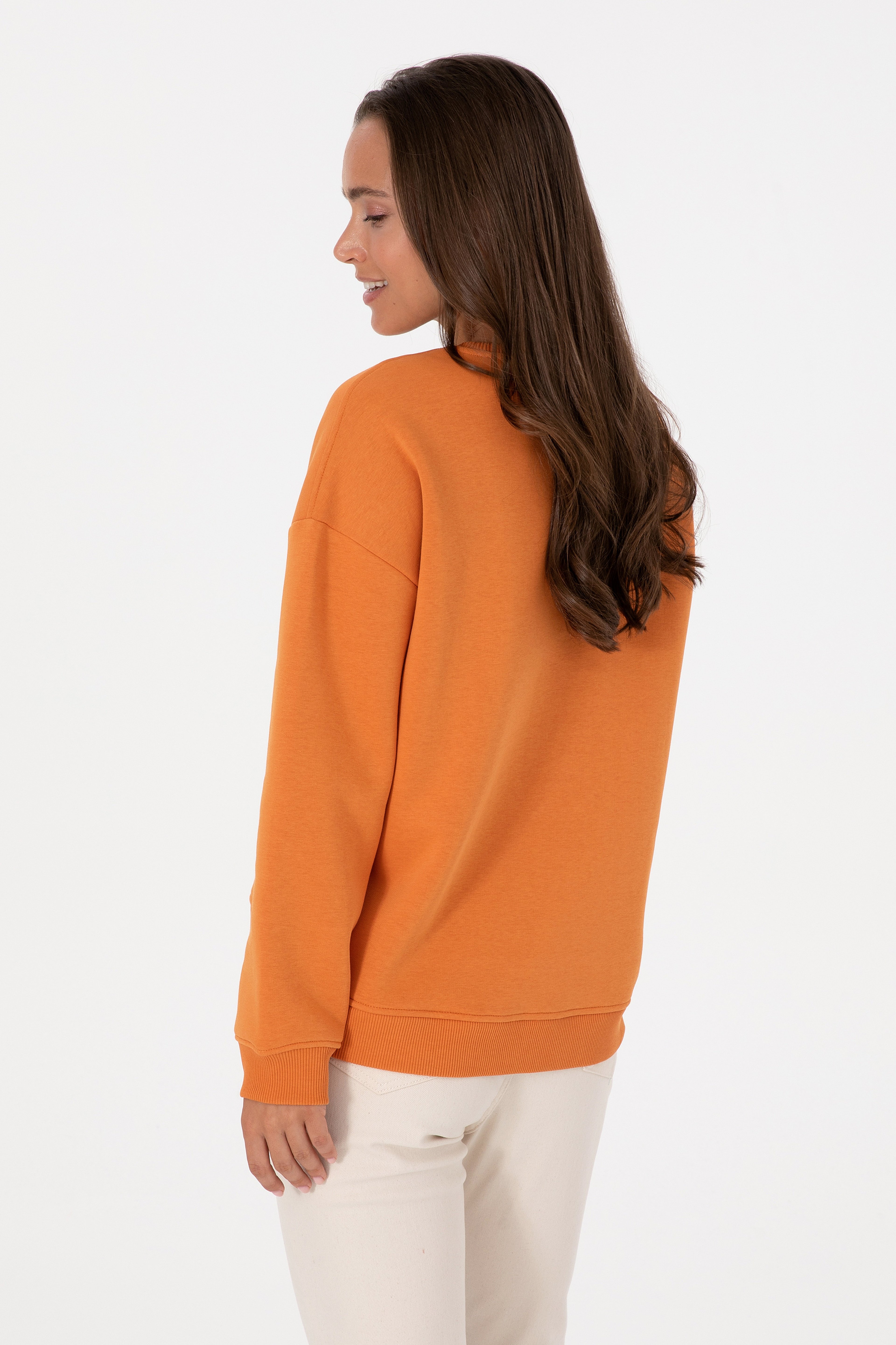 Kadın Bakır Şardonlu Bisiklet Yaka Basic Sweatshırt
