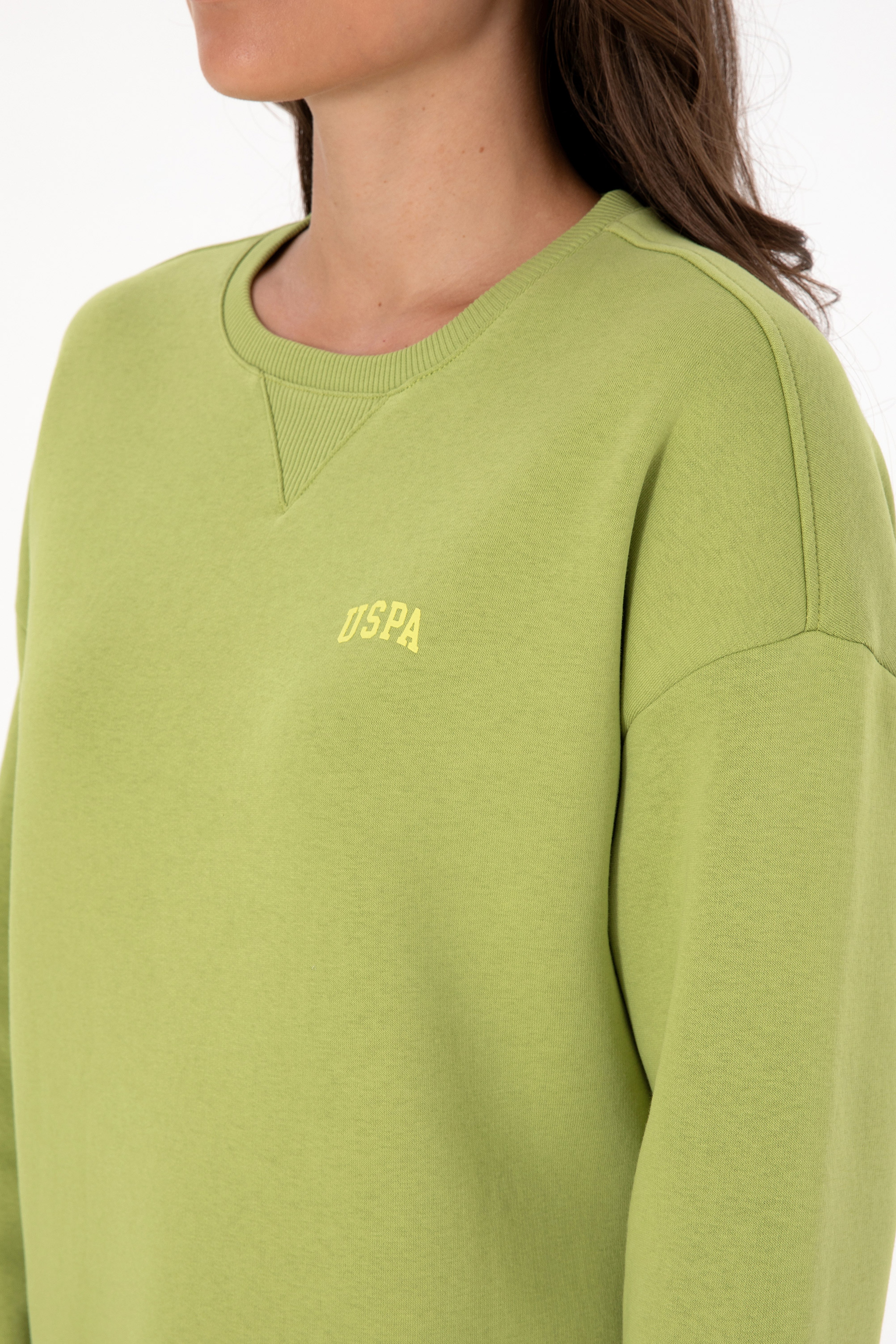 Kadın Fıstık Yeşili Şardonlu Bisiklet Yaka Basic Sweatshırt - Image 7