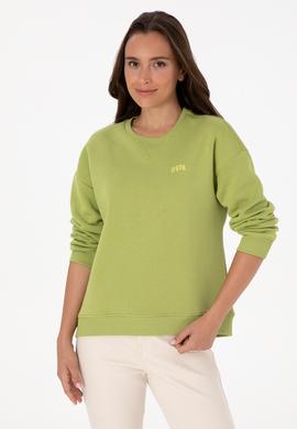 Kadın Fıstık Yeşili Şardonlu Bisiklet Yaka Basic Sweatshırt - 50313586077