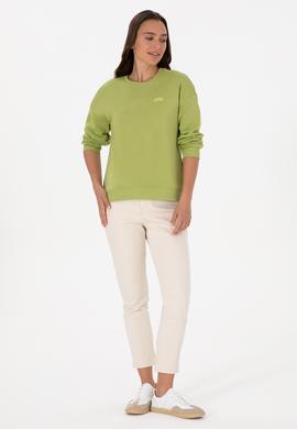 Kadın Fıstık Yeşili Şardonlu Bisiklet Yaka Basic Sweatshırt - 50313586077