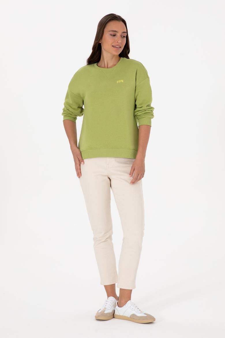 Kadın Fıstık Yeşili Şardonlu Bisiklet Yaka Basic Sweatshırt - 50313586077