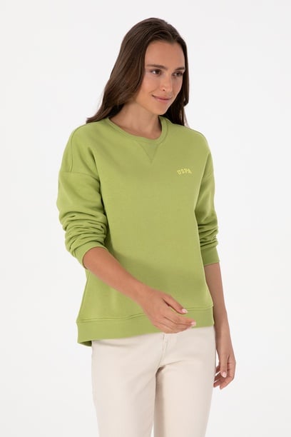 Kadın Fıstık Yeşili Şardonlu Bisiklet Yaka Basic Sweatshırt