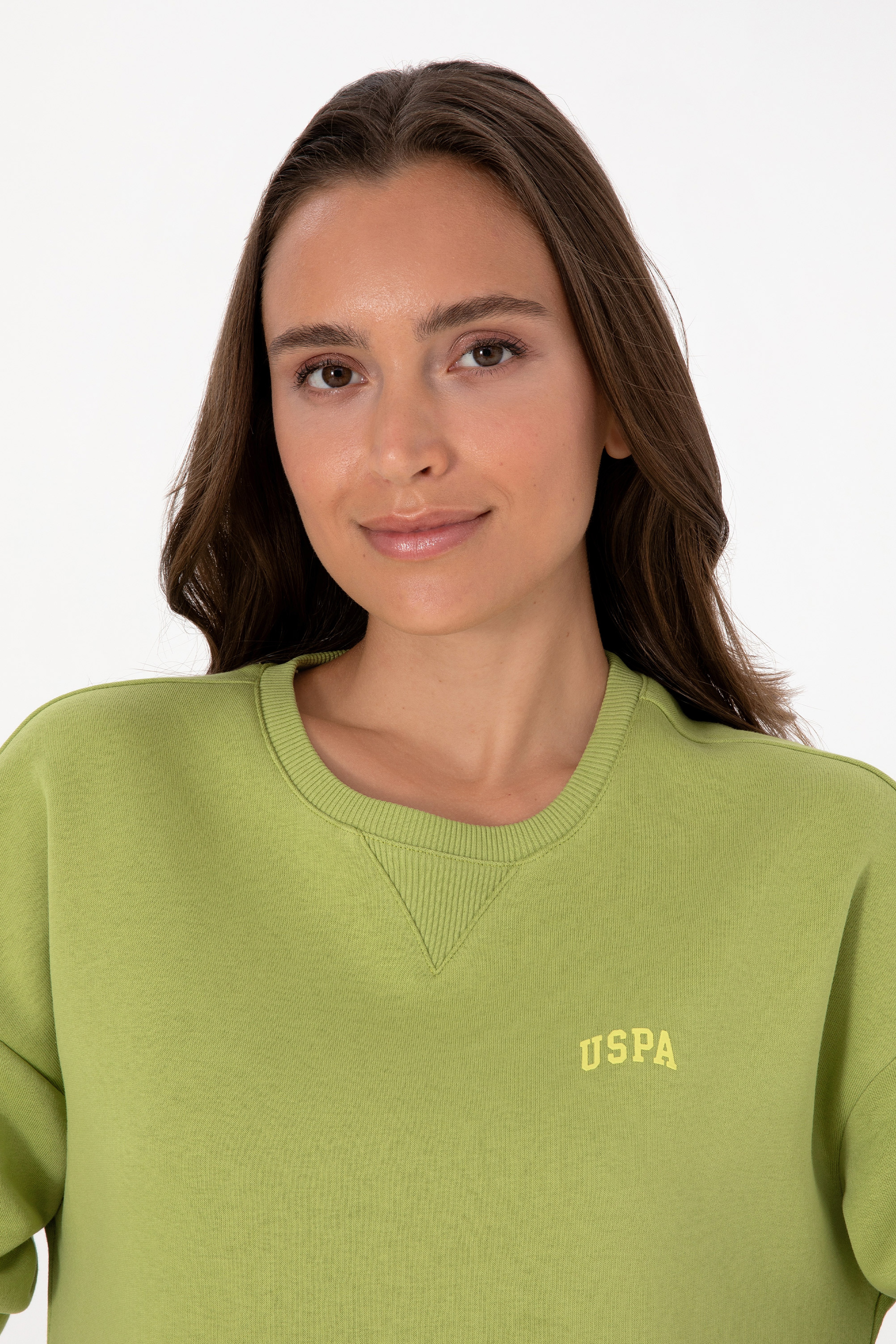 Kadın Fıstık Yeşili Şardonlu Bisiklet Yaka Basic Sweatshırt