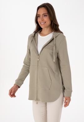 Kadın Açık Haki Fermuarlı Kapüşonlu Sweatshırt - 50307714030