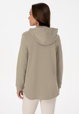 Kadın Açık Haki Fermuarlı Kapüşonlu Sweatshırt - 50307714030