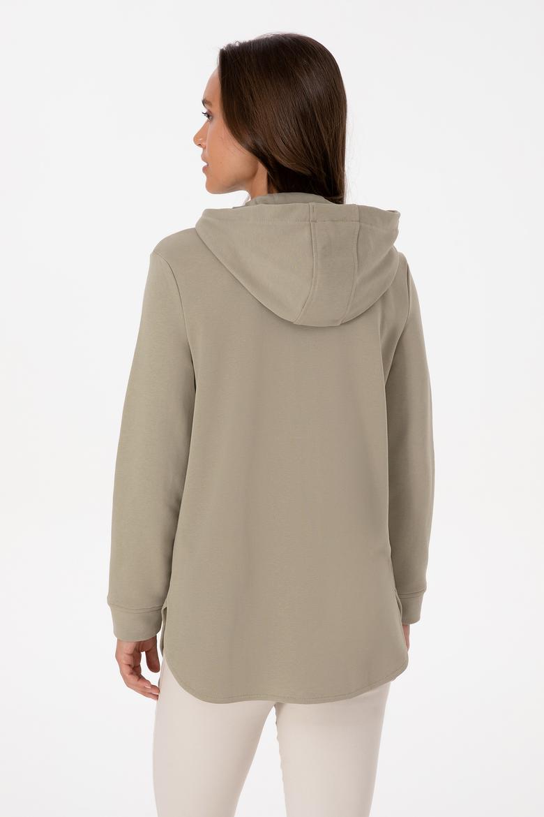 Kadın Açık Haki Fermuarlı Kapüşonlu Sweatshırt - 50307714030