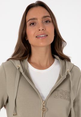 Kadın Açık Haki Fermuarlı Kapüşonlu Sweatshırt - 50307714030