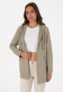 Kadın Açık Haki Fermuarlı Kapüşonlu Sweatshırt - 50307714030