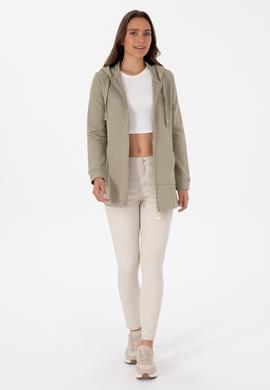 Kadın Açık Haki Fermuarlı Kapüşonlu Sweatshırt - 50307714030