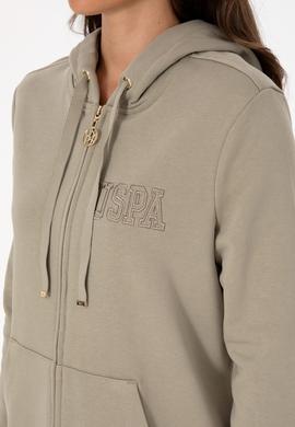 Kadın Açık Haki Fermuarlı Kapüşonlu Sweatshırt - 50307714030