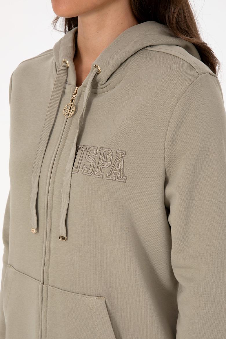 Kadın Açık Haki Fermuarlı Kapüşonlu Sweatshırt - 50307714030