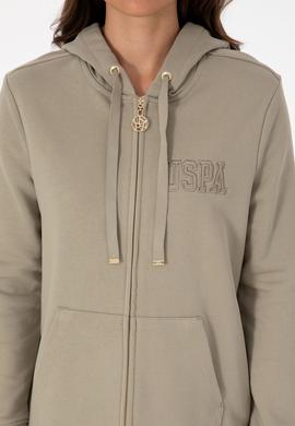 Kadın Açık Haki Fermuarlı Kapüşonlu Sweatshırt - 50307714030