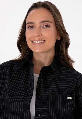 Kadın Siyah Uzun Kollu Çizgili Gömlek - 50316387013